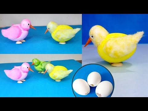 Chicken chick out of egg shell craft - Egg shell craft ideas |Birds with egg shell - egg shell craft