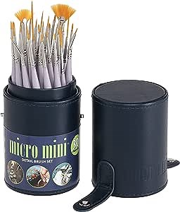 Creative Mark 30 Piece Micro Detail Paint Brush Set, Mini Paintbrushes for Acrylic, Watercolor, Oil, Face, Nail, Scale Model Painting & Line Drawing, Vegan Leather Case Included