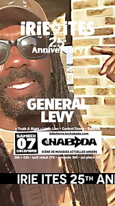 Irie Ites 25th Anniversary !!! La date à ne pas manquer avec un Line Up exceptionnel !!! Retrouvez sur scène U Brown, Eek a mouse, General Levy, Big Red, Chezidek, King Lorenzo, Puppa Nadem et les sound Little Lion, Truth n right, Control Tower, Eskifaia et biensur Irie Ites avec des invités surprises !!!! Samedi 07 Décembre @ Chabada - Angers 19h30/03h00 Billetterie dispo sur toutes les plateformes !!! | Irie Ites