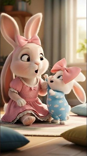 Baby Bun Wearing Bella’s Bow! 😂 Honey Bunny’s Cute Mess & Funny Cartoon Short! #bunny #rabbit