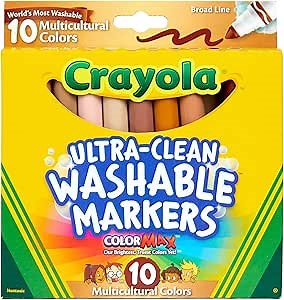 Crayola Ultra Clean Washable Multicultural Markers, Broad Line, 10 Count, Brown