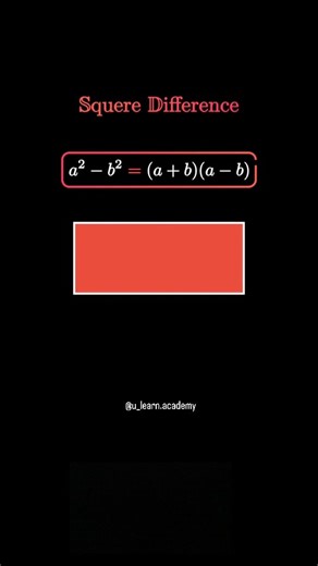 U-Learn Academy on Instagram: "✨️This visual demonstration explores the fundamental algebraic concept known as the difference of squares. It shows how the difference between two squared quantities, a² and b², is elegantly equivalent to the product of their sum and difference (a+b)(a-b). This relationship is crucial for simplifying expressions, solving equations, and understanding mathematical patterns. The geometric proof, animated here, transforms the abstract formula into a clear visual of are