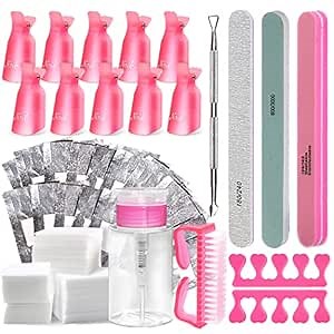 Gel Nail Polish Remover Tools Kit Acetone Acrylic Nails Tool Sets, With Nail Clips, Wipes, Cutter, Pump, Nail Buffer Shiner Files, Brush