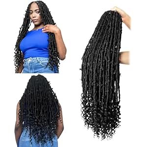 Crochet Butterfly Locs with Curly Ends 22 Inch, Boho Distressed Butterfly Locs Crochet Hair, Black Bohemian Goddess Faux Butterfly Braids with Curly Ends (6 Packs, 1#)