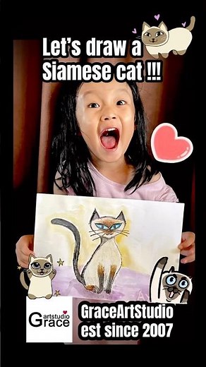 Siamese Cat drawing lesson #GraceArtStudio