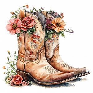 10 Cowboy Boots With Flowers Clipart - Western Cowgirl Floral Boots (PNG/JPG Digital Download) - Etsy