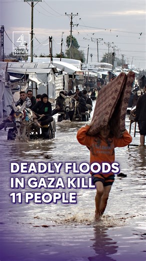 In Gaza, hundreds of tents sheltering people displaced by the war have been flooded after a storm brought torrential rain to the Strip. At least 11 people are reported to have died, including five killed when a house collapsed in northern Gaza. A baby girl has also died of exposure. The UN says almost 800,000 displaced people are at heightened risk of dangerous flooding. #Gaza #Flood #War #Weather #Channel4News | Channel 4 News