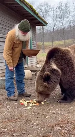 Man Feeding a Giant Grizzly Bear #bearfeeding #nature #wildlife #brave #animals