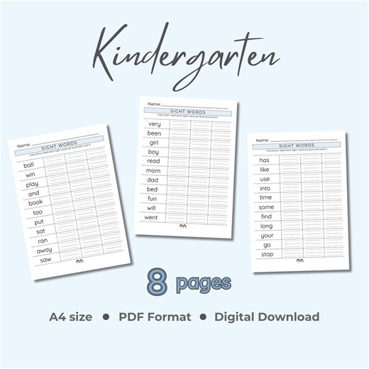 Sight Word Worksheets for Kindergarten, Printable High Frequency Words, Reading Practice for Kids - Etsy