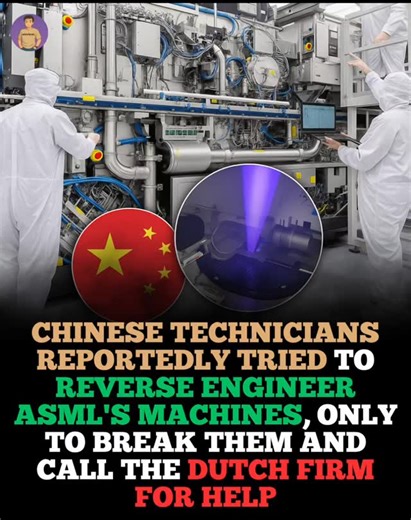 Manish🔹AI Content Coach + Consultant on Instagram: "🚨 Chinese engineers reportedly tried to reverse-engineer one of ASML’s older DUV lithography machines but ended up breaking it in the process. After the system failed, they contacted ASML for help, claiming it had malfunctioned. When ASML technicians arrived on site, they discovered the system hadn’t simply failed but had been taken apart and reassembled, leading to the damage. DUV tools are still highly complex systems, involving precise opt