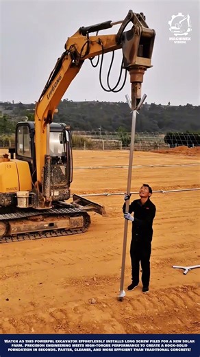 Excavator Screw Piling Machine Work for Solar farm terrain foundation installation and stabilization