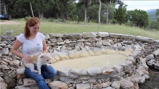 Build a dog pool with natural rock