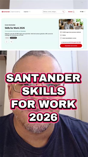 Santander | Skills for Work 2026 Curso gratuito oferecido por Coursera Obtenha uma das 50.000 vagas para aprender. Você terá acesso gratuito a 80 cursos do catálogo do Coursera por um ano. https://app.santanderopenacademy.com/pt-BR/program/skills-for-work-2026 #cursosgratis #cursosgratuitos #cursonline