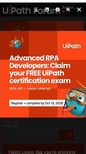 Advanced RPA Developers: Claim your FREE UiPath Certification Exam 🥳🤟 #UiPath #Free #Certification