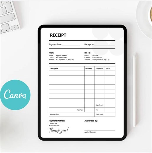 Canva Editable Receipt Template, Small Business Digital Order Form Receipt, Printable Form, Minimalist Template | Instant Download - Etsy