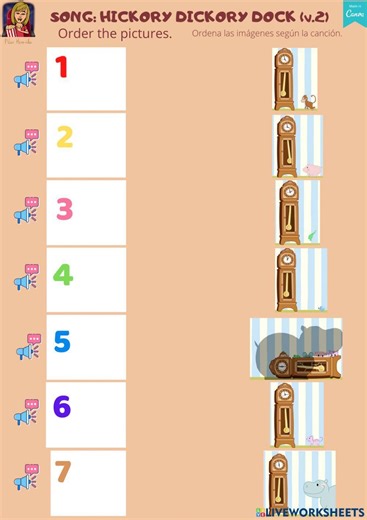 SONG Hickory Dickory Dock hippo worksheet