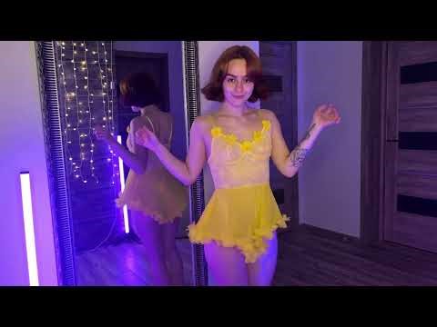 [4K] Try On Haul Transparent short yellow nightgown