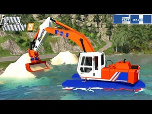 Farming Simulator 19 - HITACHI Big Float Amphibious Excavator Digging Sand From The Lake