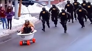 Run from rumored video showing ICE agents chasing 'bathtub viking' protester
