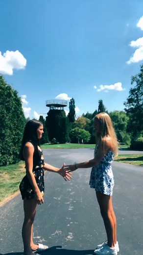 Best friend handshake @abby.stretch💜. Tag a friend you would want to do this with. #theparenttrap #besties #handshake