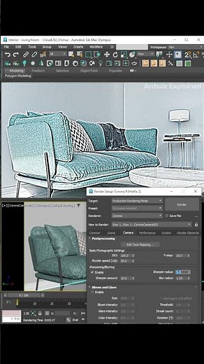 How to use the Corona render Sharpening and Blurring #shorts