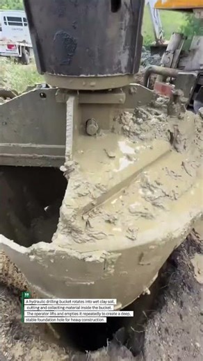 Massive Drilling Bucket Bores Deep Into Wet Soil | Foundation Construction Process
