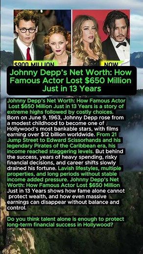 Johnny Depp’s Net Worth: How He Lost $650 Million in 13 Years #JohnnyDepp #celebritynews
