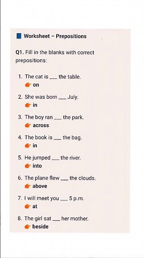 Prepositions worksheet with answers