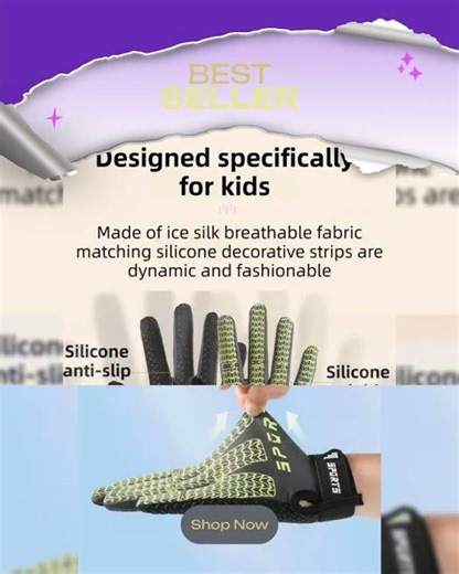 Black and Green Breathable Cycling Gloves for Kids - Non-Slip Silicone Grip, Ice Silk & Shock-Abs...