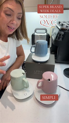 Ceramic mug, lid and mug warmer - set of 2 - keep your drinks hot with a pressure activated pad - great gift idea or one home one office in beautiful colours @QVC UK #mugwarmer #mugs #cuppa #qvc #giftidea