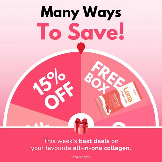 Get visible clearer & smoother skin with the all-in-one Luna Collagen—clinically proven to deliver 5-in-1 skin benefits 🌟 ✨ This week, get it for 15% off or redeem a free Luna box in your order! Luna Collagen comes in two formats: Luna Shot (ready-to-drink) and Collagen Juice (mix with water) — both with the same clinically proven formula. Made using science-backed ingredients and whole fruits 😋🍓 We’re thrilled to announce that Luna Collagen just won another award! 🏆 Best Collagen Supplement