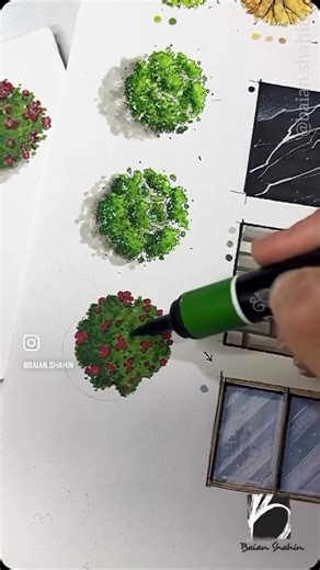 Bayan Shahin on Instagram: "One of my most-watched tutorials—this top-view tree got over 900K views! Have you tried sketching it yet ? #markers #art #landscape"