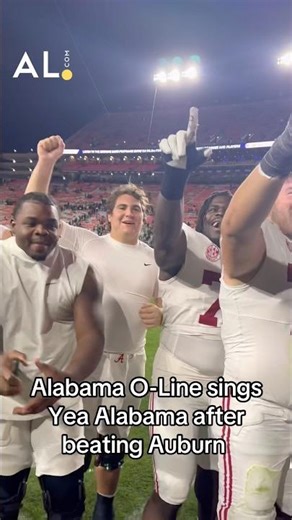 Alabama’s offense line sings Yea Alabama after beating Auburn in the Iron Bowl #rolltide