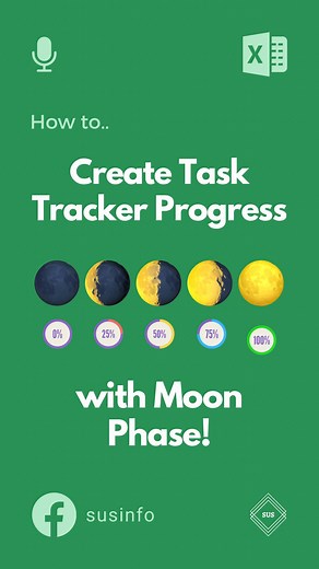 How to Create Task Tracker with Moon Phase Progress in Excel? In this tutorial reel we are going to learn how to create task tracker spreadsheet in which Moon Phases changes according to progress of Task in Excel. #excel #exceltips #dataentry #datamanagement #accounting #finance #exceltutorial #susinfo | SUS INFO | Facebook