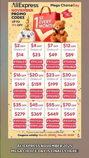 Aliexpress November 2025 Promo Codes for the Mega Choice Day Sale ! #aliexpress