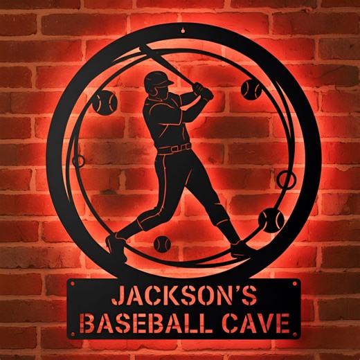 Personalized Baseball LED Wall Sign, Custom Baseball Player Name Light, Baseball Room Decor, Baseball Fan Gift, Man Cave Sports Wall Decor - Etsy