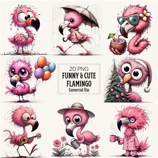 20 Watercolor Flamingo PNG Clipart – Whimsical Flamingos (digital Download, PNG, Commercial Use) - Etsy Canada