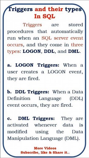 triggers and their types in sql #coding #arrays #class #javascipt #sql #developer #sqlserver #java