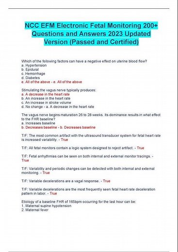 NCC EFM Electronic Fetal Monitoring 200+ Questions and Answers 2023 Updated Version Passed and Certi