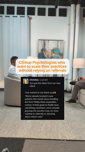 Psychologists - We will place a reliable marketing system inside your clinic/practice Keep reading below and I’ll tell you: #1 - How this works #2 - Our extensive track record PROVING this works /// How It Works /// I own a company called Pure Media. We’re the market leader partner for psychologists, counselors, and holistic and wellness doctors in North America. We work with wellness practitioners (some of the biggest you know of) and help them implement a proven system to fill their practices 