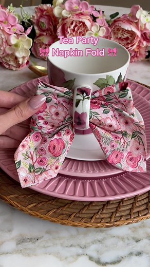 The CUTEST and easiest napkin fold for your next tea party!! #fyp #napkinfolding #hostingtips