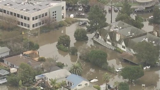 Aerial video of flooding in the San Francisco Bay Area as more rainfall looms