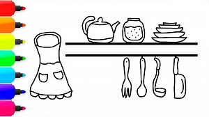 ❤️🧡💛💚💙💜 Kitchen Tools Coloring Painting and Drawing for Kids - How to draw | For Kids Español