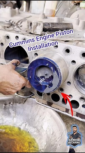 Fastest Way to Install Pistons in Cummins 6 Cylinder Engine #engine #mechanic #shorts #fyp #truck#yt