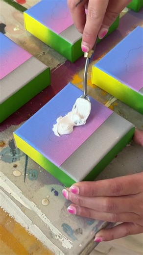 I made mini paintings because why not carry a painting in your back pocket? ☁️ The Urban Pocket Clouds—releasing this Wednesday, 8/28, at 9am CST on ryan robinson art.com #abstractart #texasartist #localart #contemporaryart #cloudpainting #cloudlover #texturedart #skypainting #mini #miniart