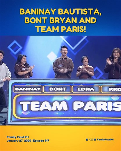#FamilyFeudPH #SneakPeek: Newly engaged Baninay Bautista and Bont Bryan take the lead. Let's go, Team Paris! Araw-araw ang tawanan at araw-araw ang kasiyahan dahil 100% guaranteed na ‘More Tawa, More Saya’ dito lang sa ating programa! Bumisita sa gmanetwork.com/familyfeud at panoorin ang Kapuso Stream, weekdays, 5:40 PM sa Family Feud PH’s Facebook at YouTube. | Family Feud Philippines