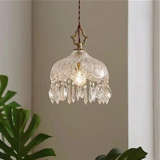 Vintage Crystal Pendant Light, Brass Glass Hanging Lamp, French Style Mini Chandelier, E14 Ceiling Light for Bedroom Hallway Kitchen 2 Sizes - Etsy UK