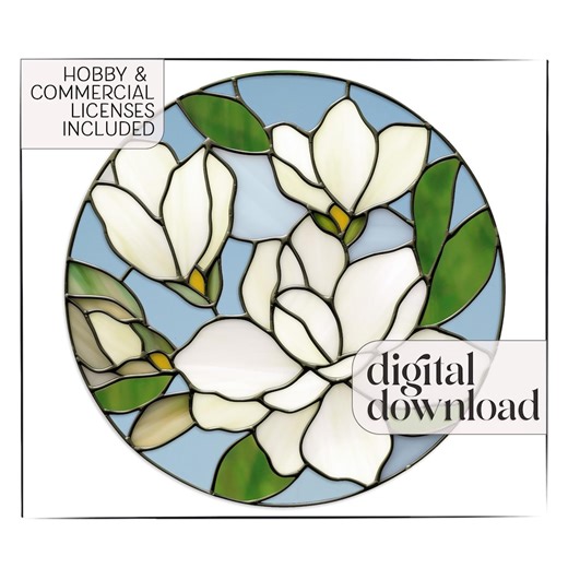 Magnolia Stained Glass Pattern: Round Flower Suncatcher Template PDF & PNG - Etsy