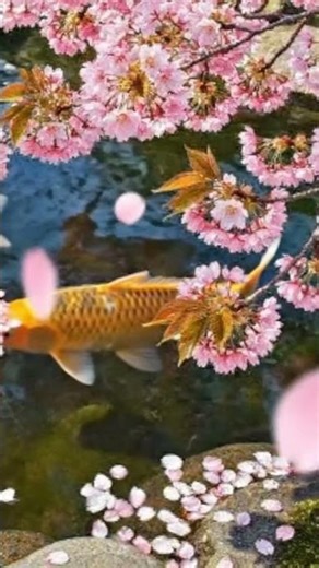Springtime Serenity: 36 seconds of Relaxing Koi Fish & Cherry Blossom Scenery Part 1 #shorts