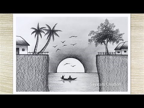 Beautiful Sunset Nature Drawing with Pencil, Easy Pencil Shading Step by Step